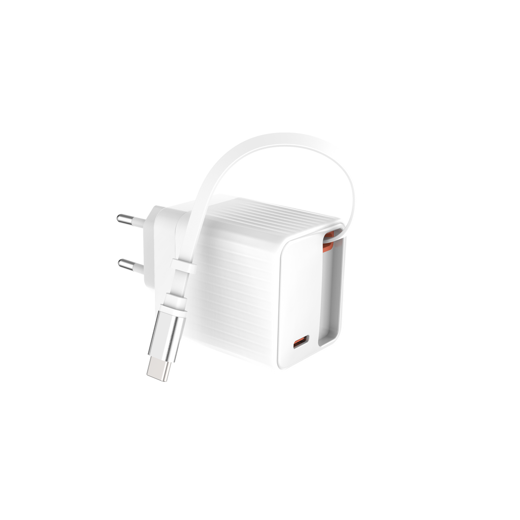 Chargeur 30W avec câble USB-C rétractable 75cm (2 en 1)