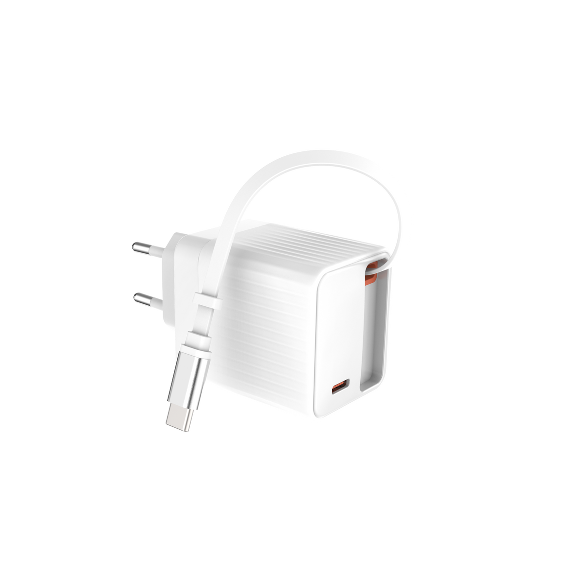 Chargeur 30W avec câble USB-C rétractable 70cm (2 en 1)