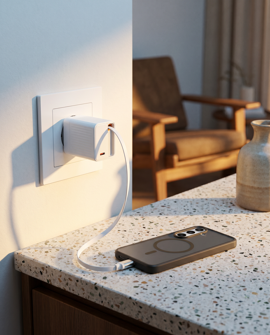 Chargeur 30W avec câble USB-C rétractable 75cm (2 en 1)